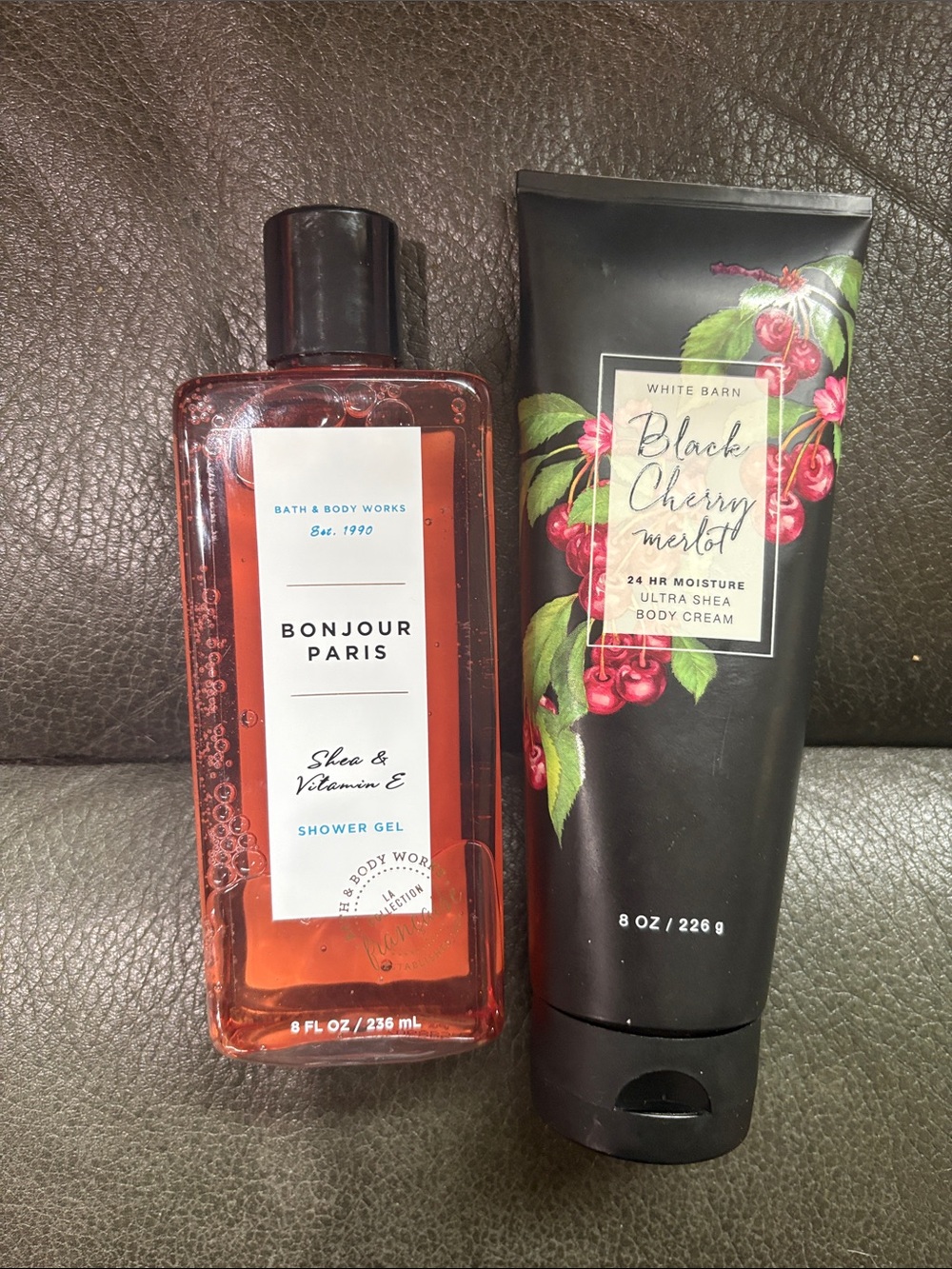 Bath and body works shower gel bonjour Paris and white bath black cherry cream